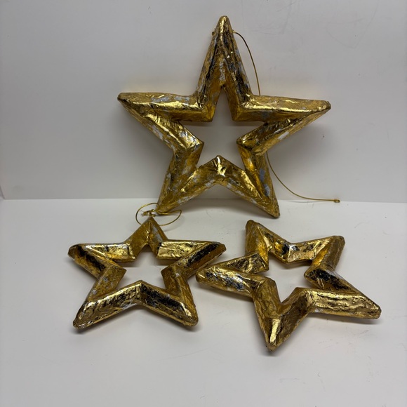Gold Hanging Christmas Stars Set Of 3 Holiday Decor - Picture 4 of 8